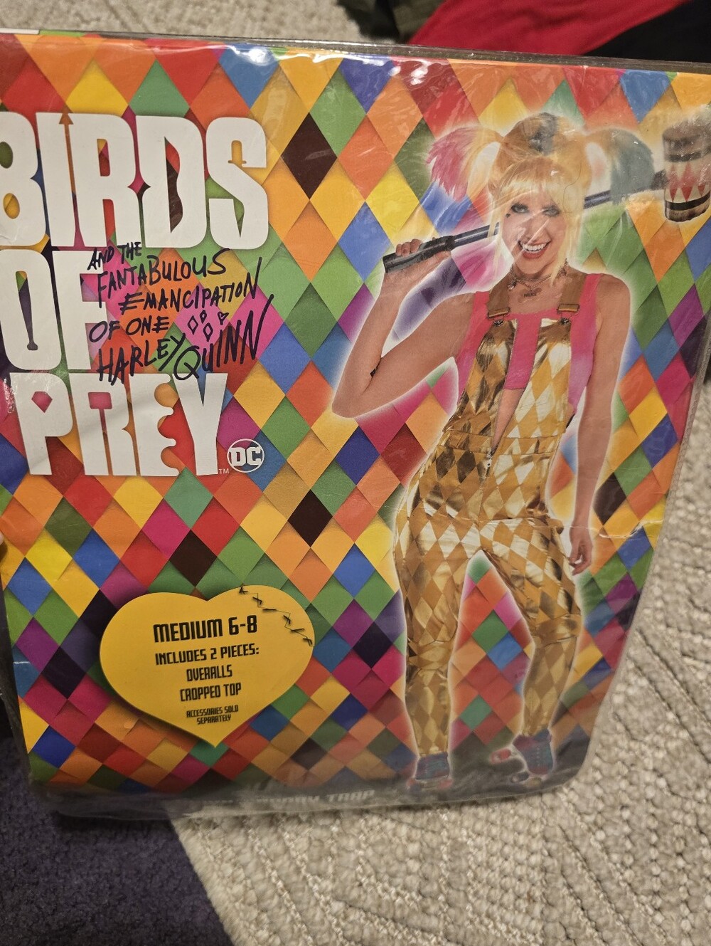 Harlequin-Inspired Gold and Pink Bird Costume Overalls